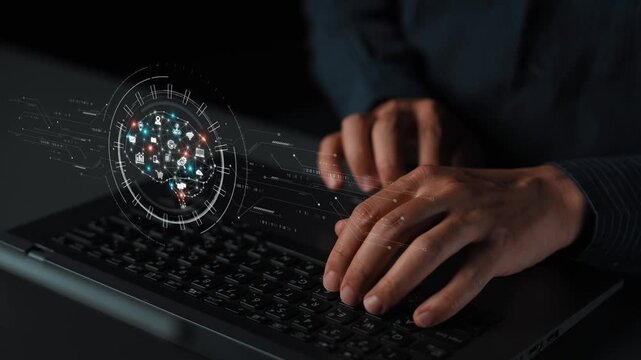 AI artificial intelligence with digital brain and connected data circuit. AI core processes data, AI core drives intelligence, enables connection, and AI core powers smart digital systems. Marrow