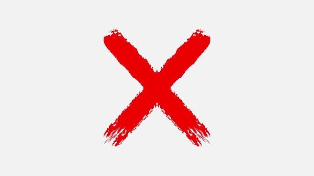 Red x mark a bold cross symbol is centered on a error background. Animated for no, decline, red,
stop,stop or band icon animation with alpha channel. wrong mark animation, red x symbol motion graphic.