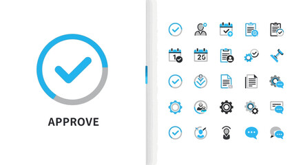 Approve confirmation icon with various business icons © Tree