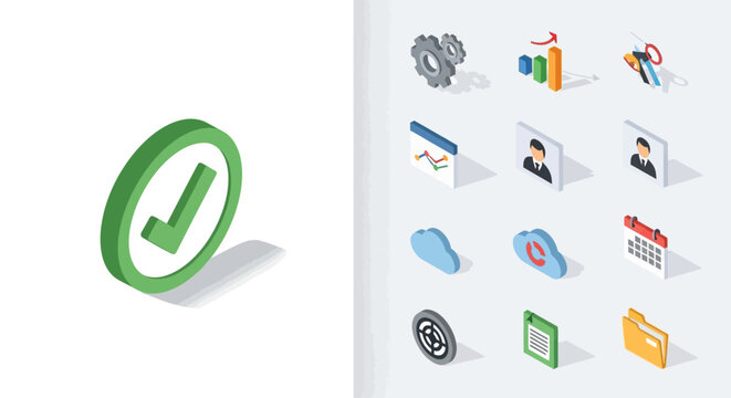 Isometric icon set for modern business and digital technology interfaces.