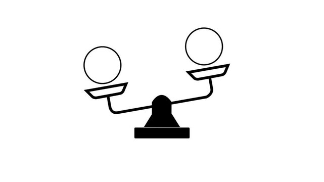 Animated of 2D black creative thin icon animation of weight scale with plus and minus.Justice icon animation.