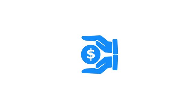 Animated hands holding coin line icon. Earning extra money animation.Animated earning icon representing income and growth on a transparent background.