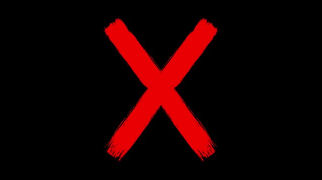 Red cross mark animation, 4k loopable with alpha channel.red cross mark, X brush mark on transparent background.
cross painted by wide brush, X cross Mark, Animated red x mark doodle hand drawn cross.