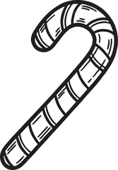 Obraz premium Simple black and white outline drawing of a classic candy cane sweet striped christmas holiday treat graphic illustration hand drawn christmas confection illustration monochrome