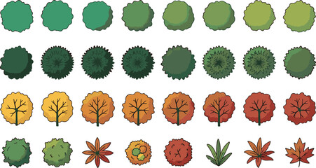 Set of tree species icons top view for landscape architecture with architecture landscape vegetation planning illustration collection environment © Kanon Islam