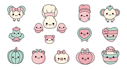 Fototapeta premium Cute cartoon pumpkins and characters with simple design