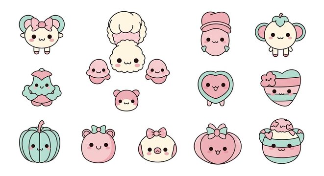 Cute cartoon pumpkins and characters with simple design