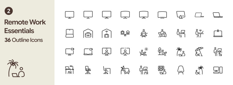 Remote work essentials outline icon set 02