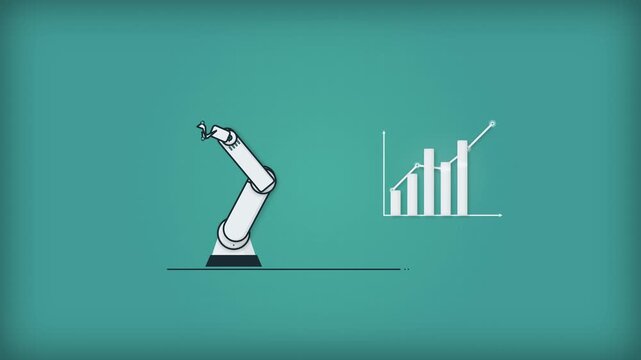 Robotic Arm Automation Boosting Growth Graph on a Flat Teal Background Design