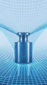 Black hole digital grid bending space time simulation with futuristic technology concept metal weight flow control blue mesh reflective surface