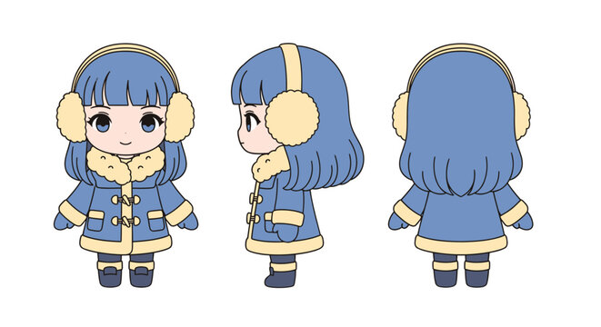Blue haired cartoon girl with headphones.