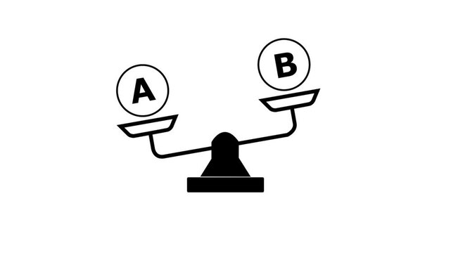Animated of 2D black creative thin icon animation of weight scale A to B.Justice icon animation.