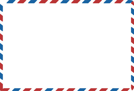 Vintage airmail envelope border template, red and blue striped post frame design element, classic parcel letter background