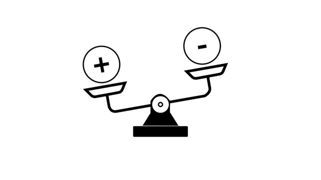 Animated of 2D black creative thin icon animation of weight scale plus to minus.Justice icon animation.