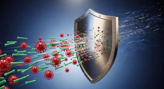 Metallic Shield Deflecting Microscopic Viral Pathogens and Bacteria in a Conceptual Health Protection Science Visualization