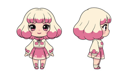 Fototapeta premium Cartoon girl with pink hair.