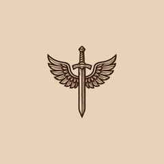 Fototapeta premium Wing sword logo vector illustration