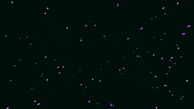 Vibrant confetti particles floating against a dark background