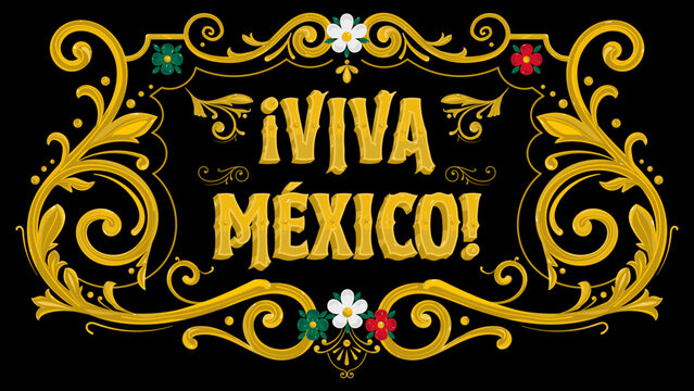 "Viva M&eacute;xico" in Argentine fileteado porte&ntilde;o style, featuring floral motifs and elegant decorative details. A traditional design that adds authenticity and charm to creative projects.