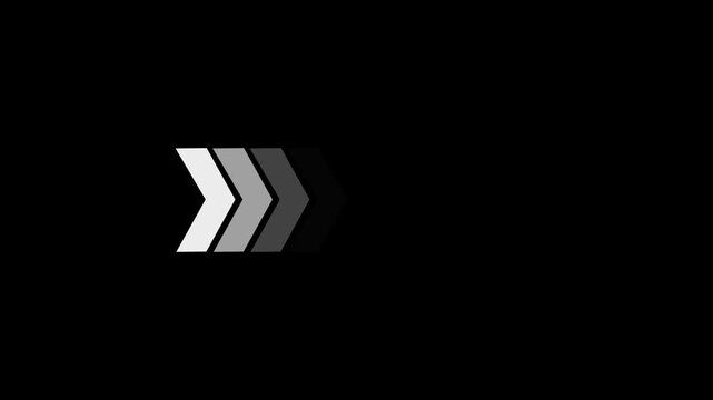 A series of white and grey chevron arrows pointing to the right, arranged in a receding perspective on a black background, suggesting progression, direction, or a loading sequence. Keywords: arrow