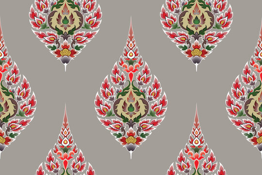 Traditional Thai art floral damask pattern motif suitable for wallpaper, cloth, curtain, textile, tile carpet and fabric design isolated illustration vector.