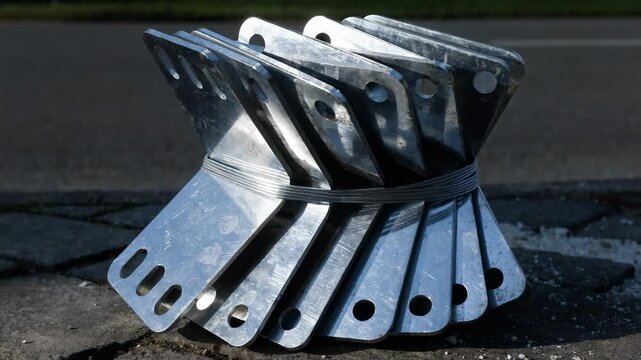 Medium frame capturing clip angles bundled together emphasizing smooth edges and multiple bolt holes designed for versatile structural support applications.