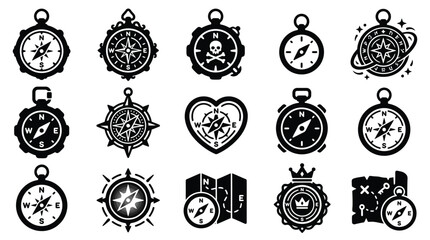 Collection of compass icons and map elements for navigation and adventure. © yuanita