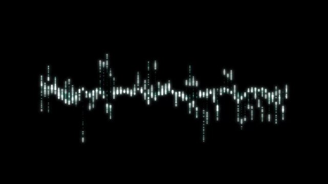 Video effects.Abstract Black and White Digital Audio Waveform Equalizer Animation,A minimalist monochrome digital audio waveform animation featuring rhythmic sound frequency bars. Ideal for music