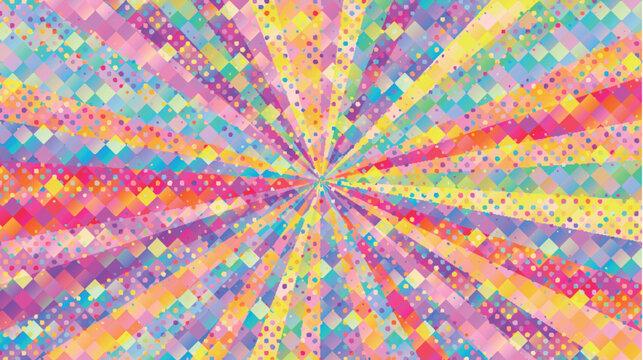 Vibrant Rainbow Colored Checkerboard Radial Pattern