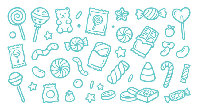 A delightful collection of hand-drawn candy and sweets, perfect for a fun and whimsical design.