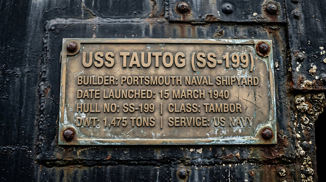 USS Tautog (SS-199) Submarine Identification Plate Built at Portsmouth Naval Shipyard in