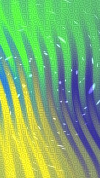 Abstract digital background with wavy colorful stripes and textured cellular pattern.