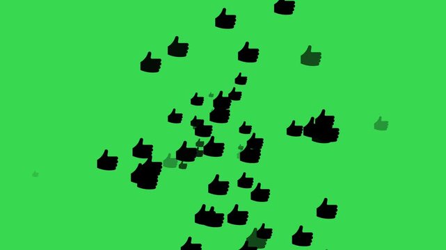 Black Thumbs Up Like Icon Particle Animation on Green Screen, Social Media Overlay Element
