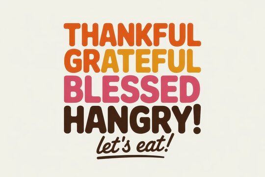 Thankful Grateful Blessed Hangry Let's Eat funny quote typography for Thanksgiving isolated on cream background