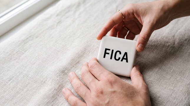 FICA Tax Concept &ndash; Payroll Contributions, Social Security, and Medicare Funding Representation