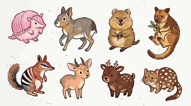 A charming collection of cute, hand-drawn Australian marsupials and other unique animals.