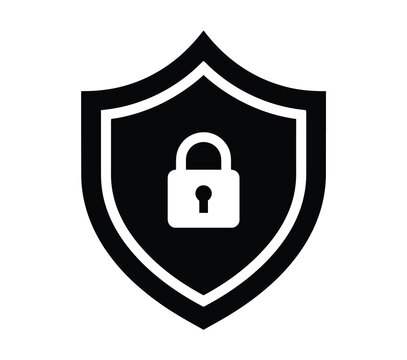 Protection shield and lock vector illustration, security logo symbol for data safety authentication and digital defense.