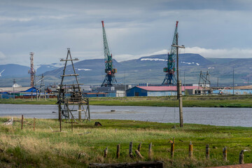 Fototapeta premium Chukotka landscape near Anadyr city with tundra in Russian Arctic region in the remote Far East. 