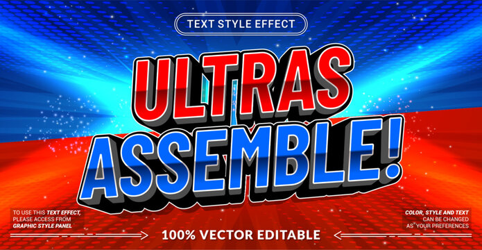 Editable &ldquo;Ultras Assemble&rdquo; text effect featuring bold supporter typography, strong 3D lettering, and energetic fan-inspired styling for sports and community themes.