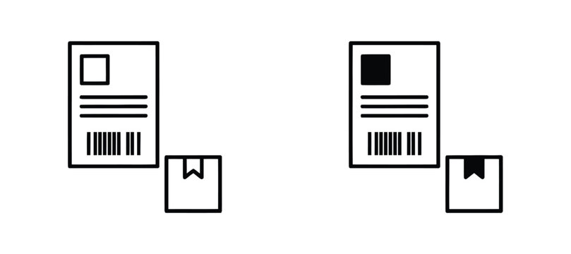 Parcel label and shipping document vector icons, logistics tracking symbols for ecommerce warehouse and courier services.