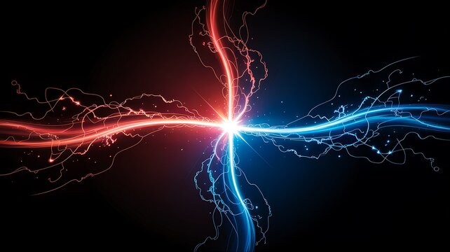 Abstract energy collision with electric lightning and glowing power concept