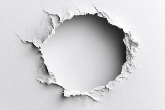 A torn hole in white textured paper revealing a soft gradient background with subtle shadow.