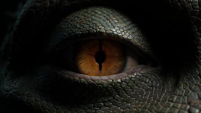 Horror Reptile eye closeup detail dragon scale texture yellow iris macro fantasy creature skin reptilian monster gaze dark dramatic lighting horror atmosphere mysterious cinematic portrait eerie