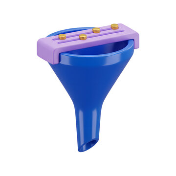 3D render of a blue funnel with purple controls and gold knobs