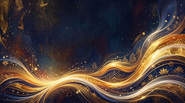 Anant Chaturdashi, abstract spiritual wave patterns and golden sacred textures