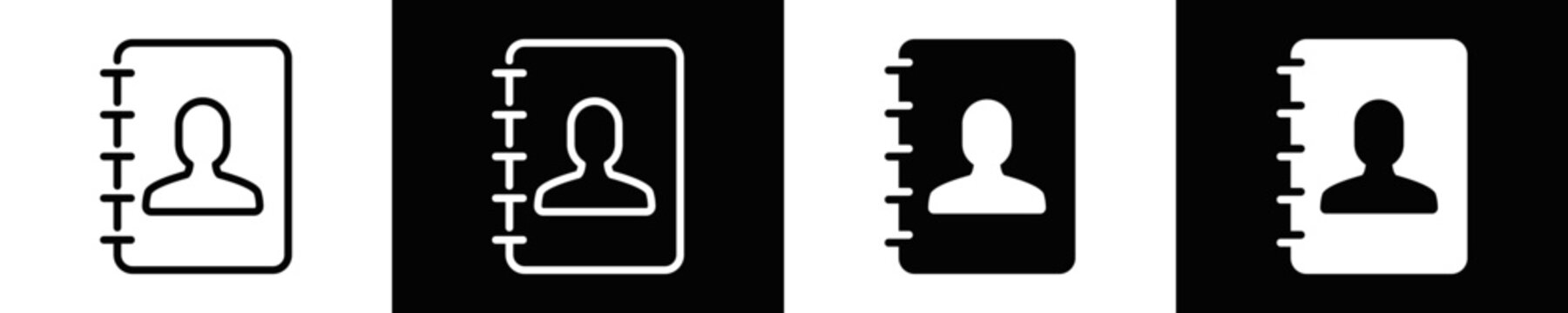 Address Book Icon Set White And Black Background Style
