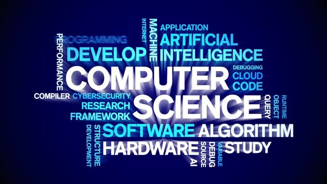Computer Science animated word cloud-text design animation tag kinetic typography seamless loop.