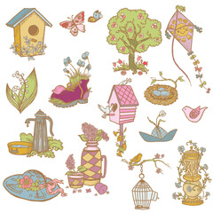 Vintage Spring Garden Decorative Elements Vector Collection © rahul
