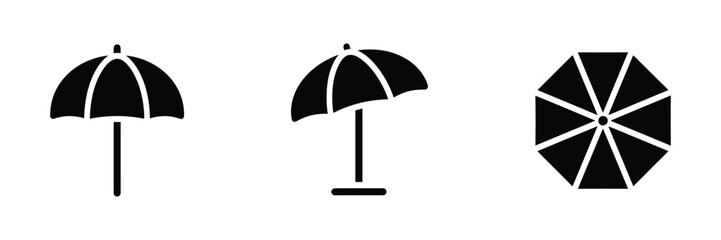 Beach Umbrella Icons, summer vacation sunshade and parasol symbols, seaside relaxation and travel vector illustration set. © ayat 02