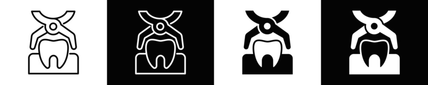Tooth Extraction Icon Set White And Black Background Style
